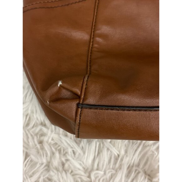 Relic By Fossil Brown Faux Leather Tote Bag With Outer Pockets & Silver Logo Acc - Picture 13 of 16
